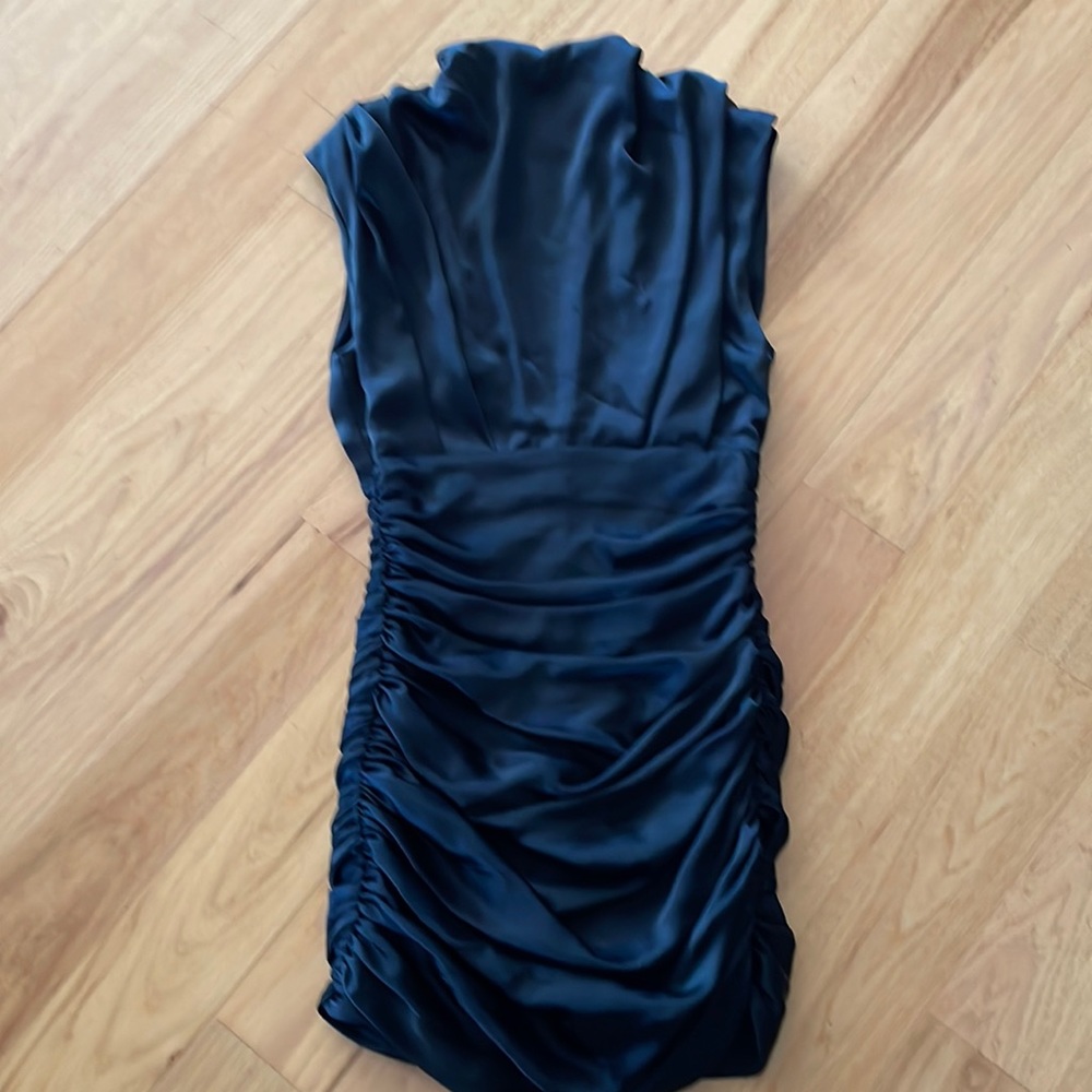 Babaton black ruched satin . Nwot.adorable